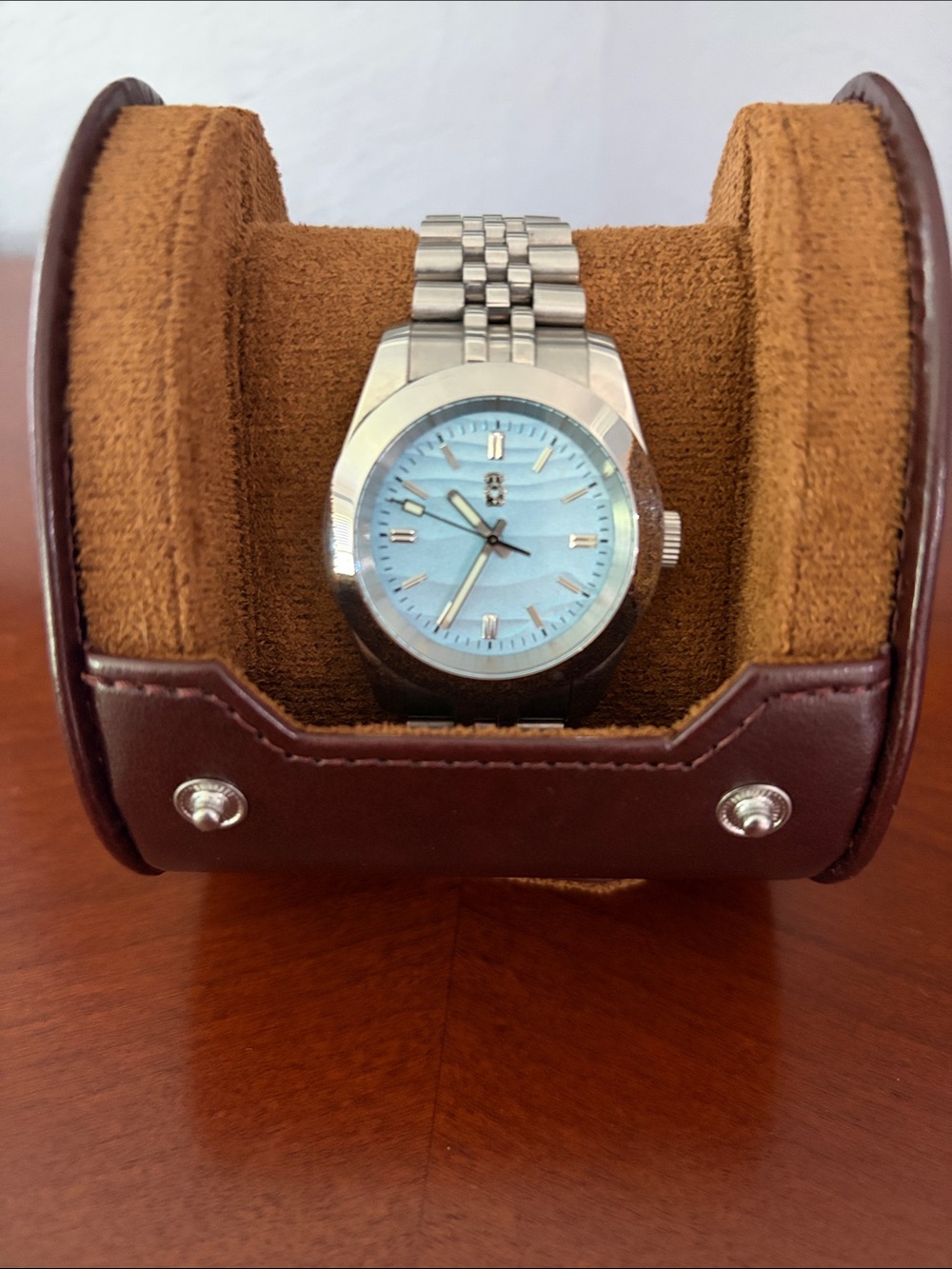 Men's Stainless Steel Watch with Light Blue Dial. Automatic Movement.